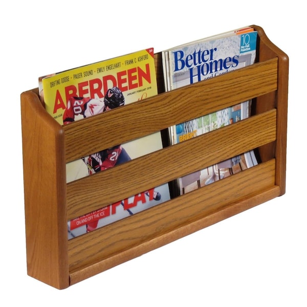 Wooden Mallet 2 Pocket Wall Mounted Magazine Rack - Medium Oak WO599256 - main